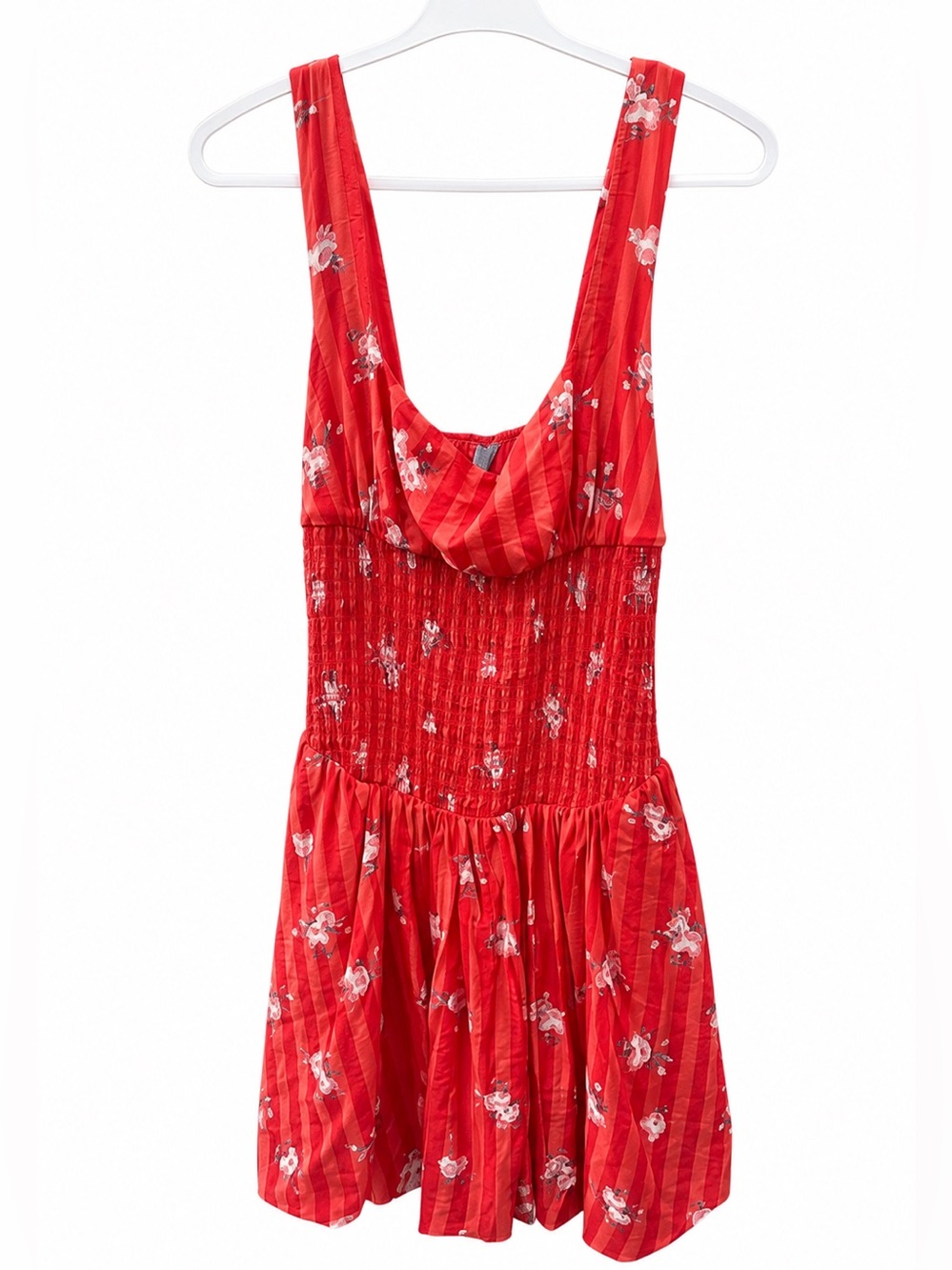 Anthropologie Red Floral Smocked Midi Dress